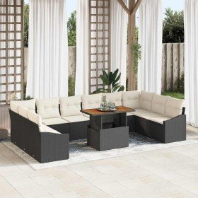Conjunto de Comedor de Jardín con cojín 11 pcs Negro y crema