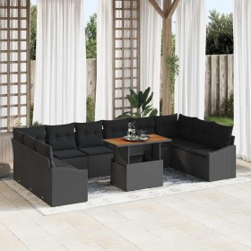 Conjunto de Comedor de Jardín con cojín 11 pcs Negro y Marrón