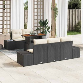 Conjunto de Comedor de Jardín con cojín 6 pcs Negro y crema