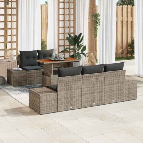 Conjunto de Comedor de Jardín con cojín 6 pcs Gris y marrón