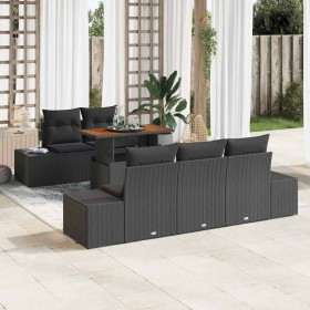 Conjunto de Comedor de Jardín con cojín 6 pcs Negro y Marrón