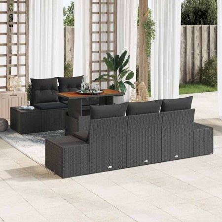 Conjunto de Comedor de Jardín con cojín 6 pcs Negro y Marrón