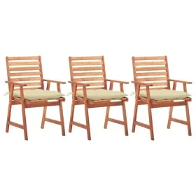 Sillas comedor de jardín 3 uds madera maciza acacia con cojines de vidaXL, Sillas de jardín - Ref: Foro24-3064364, Precio: 21...