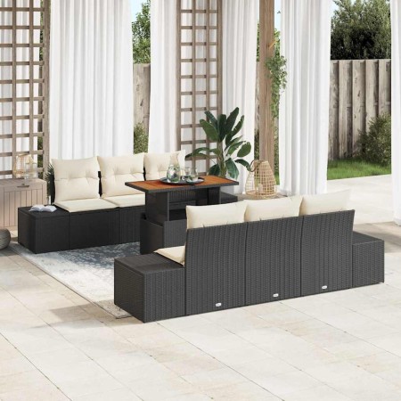 Conjunto de Comedor de Jardín con cojín 7 pcs Negro y crema
