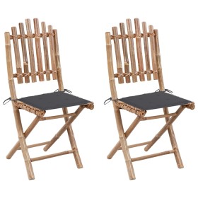 Sillas de jardín plegables 2 unidades bambú con cojines de vidaXL, Sillas de jardín - Ref: Foro24-3063987, Precio: 120,02 €, ...