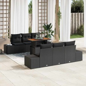 Conjunto de Comedor de Jardín con cojín 7 pcs Negro y Marrón