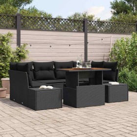 Conjunto de Comedor de Jardín con cojín 7 pcs Negro y Marrón