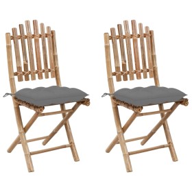 Sillas de jardín plegables con cojines 2 unidades bambú by vidaXL, Garden chairs - Ref: Foro24-3064003, Price: 112,26 €, Disc...
