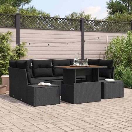 Conjunto de Comedor de Jardín con cojín 7 pcs Negro y Marrón