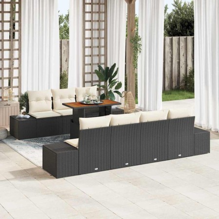 Conjunto de Comedor de Jardín con cojín 8 pcs Negro y crema