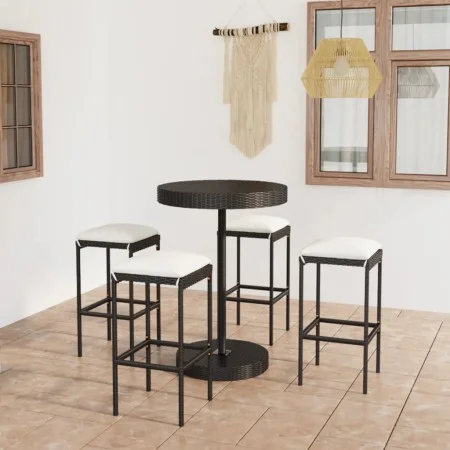 Set de bar para jardín 5 pzas y cojines ratán sintético negro de vidaXL, Conjuntos de jardín - Ref: Foro24-3064762, Precio: 2...