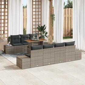 Conjunto de Comedor de Jardín con cojín 8 pcs Gris y marrón