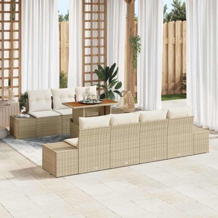 Conjunto de Comedor de Jardín con cojín 8 pcs Beige y Crema