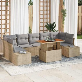 Conjunto de Comedor de Jardín con cojín 8 pcs Beige y gris