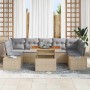 Conjunto de Comedor de Jardín con cojín 8 pcs Beige y gris