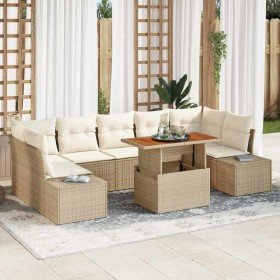 Conjunto de Comedor de Jardín con cojín 8 pcs Beige y Crema