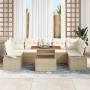 Conjunto de Comedor de Jardín con cojín 8 pcs Beige y Crema