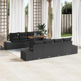 Conjunto de Comedor de Jardín con cojín 9 pcs Negro y Marrón