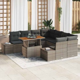 Conjunto de Comedor de Jardín con cojín 9 pcs Gris y marrón