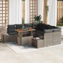 Conjunto de Comedor de Jardín con cojín 9 pcs Gris y marrón