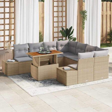 Conjunto de Comedor de Jardín con cojín 9 pcs Beige y gris