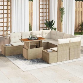 Conjunto de Comedor de Jardín con cojín 9 pcs Beige y Crema