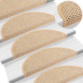 Alfombrilla autoadhesiva escalera sisal 15 uds beige 56x17x3 cm