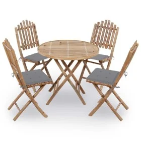 Set de comedor exterior plegable 5 piezas con cojines bambú by vidaXL, Garden sets - Ref: Foro24-3063961, Price: 269,84 €, Di...