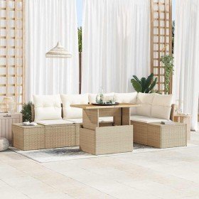 Conjunto de Comedor de Jardín con cojín 6 pcs Beige y Crema