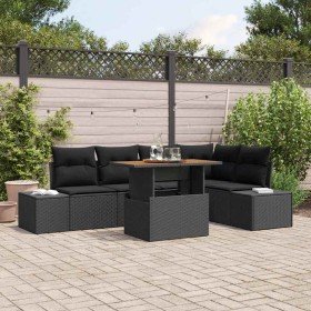 Conjunto de Comedor de Jardín con cojín 6 pcs Negro y Marrón Conjunto de Comedor de Jardín con cojín 6 pcs Negro y Marrón
