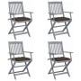 Klappbare Gartenstühle, 4 Stück, Kissen aus massivem Akazienholz von vidaXL, Gartenstühle - Ref: Foro24-3064532, Preis: 185,4...
