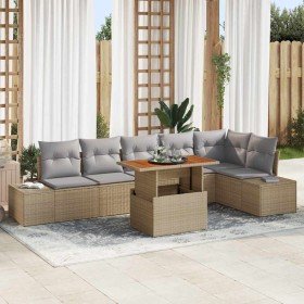 Conjunto de Comedor de Jardín con cojín 7 pcs Beige y gris