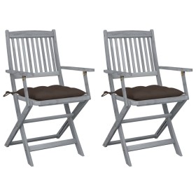 Folding garden chairs 2 pcs cushions solid acacia wood by vidaXL, Garden chairs - Ref: Foro24-3064505, Price: 129,06 €, Disco...