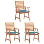 Garten-Esszimmerstühle 3 Stk. massives Akazienholz und Kissen von vidaXL, Gartenstühle - Ref: Foro24-3064351, Preis: 201,05 €...
