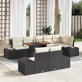 Conjunto de Comedor de Jardín con cojín 9 pcs Negro y crema