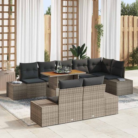 Conjunto de Comedor de Jardín con cojín 9 pcs Gris y marrón