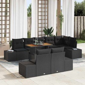 Conjunto de Comedor de Jardín con cojín 9 pcs Negro y Marrón
