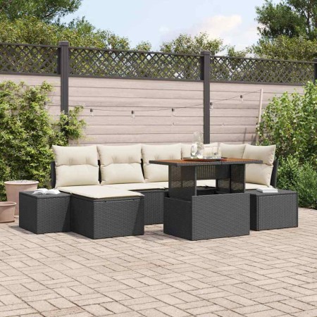 Conjunto de Comedor de Jardín con cojín 7 pcs Negro y crema