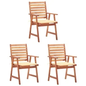 Garden dining chairs 3 units solid acacia wood and cushions by vidaXL, Garden chairs - Ref: Foro24-3064349, Price: 214,29 €, ...