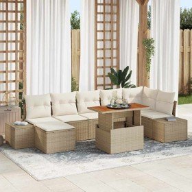 Conjunto de sofá de jardín con cojín 8 pcs Beige y Crema