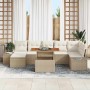 Conjunto de sofá de jardín con cojín 8 pcs Beige y Crema