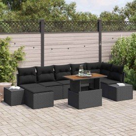 Conjunto de sofá de jardín con cojín 8 pcs Negro y Marrón Conjunto de sofá de jardín con cojín 8 pcs Negro y Marrón