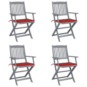 Sillas de jardín plegables 4 uds cojines madera maciza acacia von vidaXL, Gartenstühle - Ref: Foro24-3064515, Preis: 194,66 €...