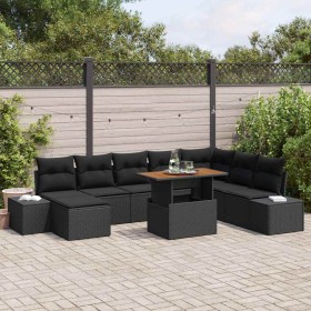 Conjunto de Comedor de Jardín con cojín 9 pcs Negro y Marrón
