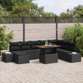 Conjunto de Comedor de Jardín con cojín 9 pcs Negro y Marrón en Sofás de exterior | Comprar online en Foro24