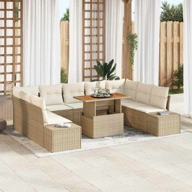 Conjunto de Comedor de Jardín con cojín 10 pcs Beige y Crema