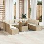 Conjunto de Comedor de Jardín con cojín 10 pcs Beige y Crema