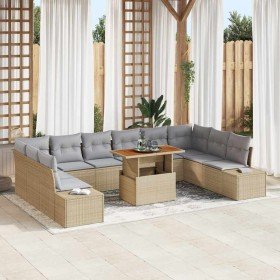 Conjunto de sofá de jardín 11 pcs Beige y gris 100 x 55 x 73 cm