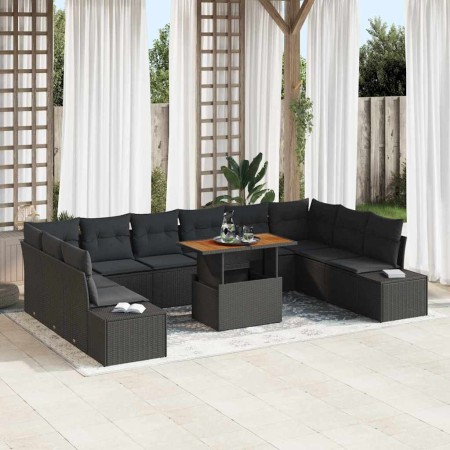Conjunto de sofá de jardín con cojín 11 pcs Negro y Marrón