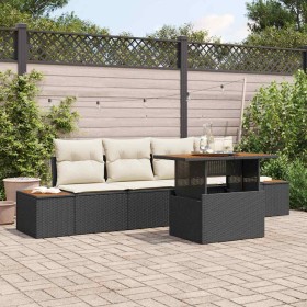 Conjunto de Comedor de Jardín con cojín 5 pcs Negro y Beige